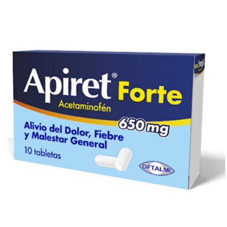 Imagen de Acetaminofén 650 mg Apiret Forte Oftalmi x 10 Tab.