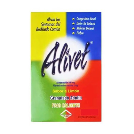 Imagen de Acetaminofén + Clorferinamina 500mg/2mg Alivet Leti x 1 Sobres Sabor Limón