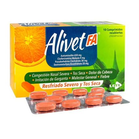 Imagen de Alivet Fa 650mg /4mg/30mg/20mg X 10 Tab.