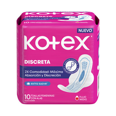 Imagen de Toalla Sanitaria Discretas Con Alas Kotex (10 Unidades).